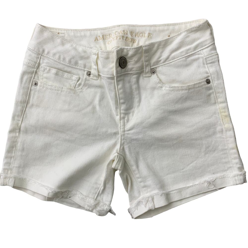 White Denim Jean Shorts American Eagle Stretch Size 0 - Picture 1 of 5